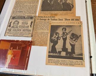 NFS News paper cut outs with articles about Tito Guizar and Golden Sisters