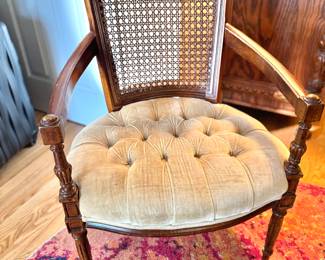 Vintage cane back accent chair, French Peruvian or Louis XVI revival style.