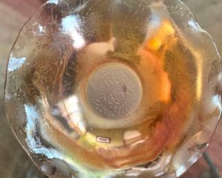 Carnival glass/ Fenton glass iridescent finish ruffled edge bowl