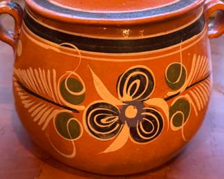 Mexican Hand-Painted Clay Pot with Lid – Floral Design, Lead-Free & Food Safe