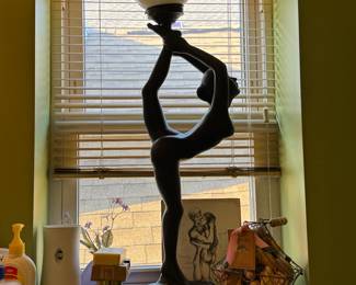 Art Deco Style Lamp Nude Dancer Large Black Lamp with Globe