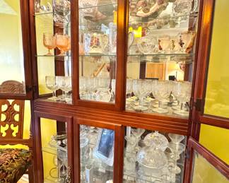 Glass Door China Cabinet – Display Case with Crystal Glassware and Dishes