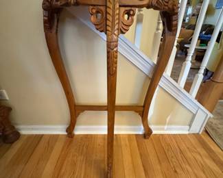 carved wood three legged wall table