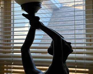 Art Deco Style Lamp Nude Dancer Large Black Lamp with Globe
