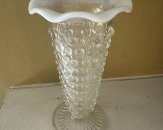 Fenton art glass with hobnail milk glass/ opalescent crimped rim French opalescent.