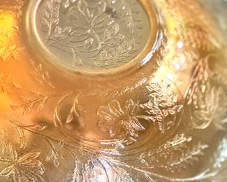 Vintage Carnival Glass Bowl – Marigold Iridescent with Embossed Floral Pattern