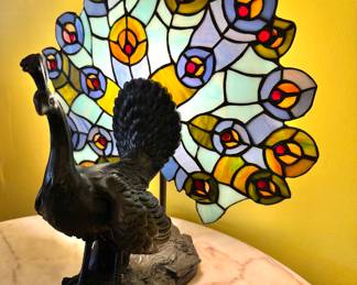 Tiffany style stained glass peacock lamp