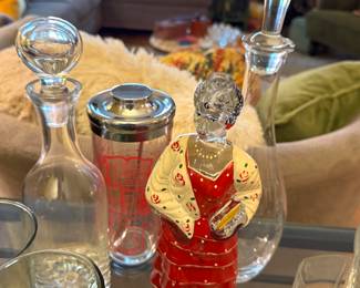 Vintage Woman in Red Dress Glass Decanter – Collectible Barware