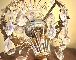 Ornate Antique Crystal Chandelier with Teardrop Prisms – Collectible Lighting Decor