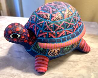 Hand-Painted Mexican Folk Art Turtle Figurine – Bright Alebrije Style Decor