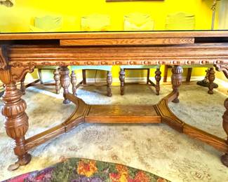 Vintage Solid Wood Dining Table with Leaf Extensions – Ornate Carved Oak Furniture