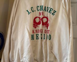 J. C. Chavez Mr. Knock Out Mexico original jacket given to Victor Parra by J.C. Chavez himself, Julio Cesar Chavez 'El Gran Campeon Mexicano'