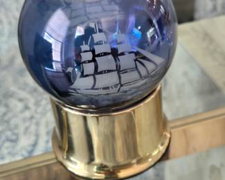 Brass/ Etched Blue Candle Holder (2 Available)