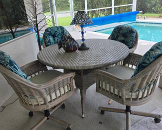 Different manufactures. Table is Faux Wicker. Chairs are Real Rattan. Can be sold separately or as a set