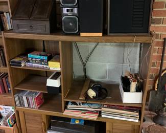 vintage sound system; CDs, vinyl, 45s