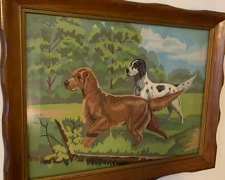 Pair of paint by number dog paintings -very well done