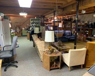 a view of the antique mall-like basement