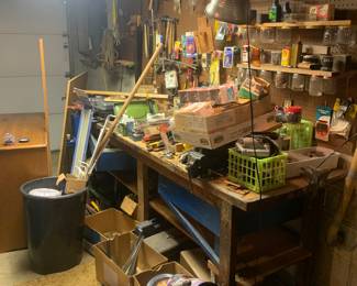 a view of the work bench in the garage