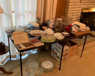 kitchen items, glassware, egg plates
