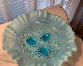antique blue opalescent bowl