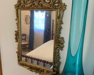 Mirror and large Blenko swing vase
