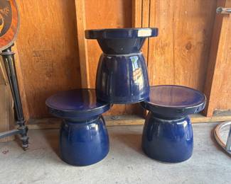 Item Description
Description: Set of 3 Blue Ceramic Stools 



Reserve $70 for set of 3 - Approximate Market value $375 



Add a pop of color and versatility to your space with this set of three handcrafted blue ceramic stools. Featuring a rich, glossy cobalt blue glaze, these stools can function as seating, plant stands, or accent tables—indoors or outdoors.



Durable, solid ceramic with a beautiful high-gloss finish
Elegant, contemporary silhouette with artisan flair
Ideal for patios, sunrooms, living rooms, or gallery spaces
Each piece is unique—slight variations in glaze add character




These stools are not just functional—they’re artistic statements. Whether you use them individually or as a trio, they bring bold style and purpose to any environment.



Don’t miss the chance to own this versatile and eye-catching set—perfect for decorators, designers, or anyone looking to elevate their spa





Valuation $125 each.



********** Reserve:$70 for set ********