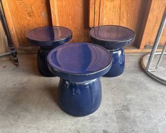 Item Description
Description: Set of 3 Blue Ceramic Stools 



Reserve $70 for set of 3 - Approximate Market value $375 



Add a pop of color and versatility to your space with this set of three handcrafted blue ceramic stools. Featuring a rich, glossy cobalt blue glaze, these stools can function as seating, plant stands, or accent tables—indoors or outdoors.



Durable, solid ceramic with a beautiful high-gloss finish
Elegant, contemporary silhouette with artisan flair
Ideal for patios, sunrooms, living rooms, or gallery spaces
Each piece is unique—slight variations in glaze add character




These stools are not just functional—they’re artistic statements. Whether you use them individually or as a trio, they bring bold style and purpose to any environment.



Don’t miss the chance to own this versatile and eye-catching set—perfect for decorators, designers, or anyone looking to elevate their spa





Valuation $125 each.



********** Reserve:$70 for set ********