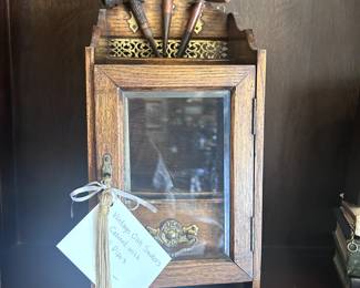 Vintage Oak Smoker's Pipe Cabinet with pipes