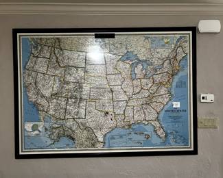 Large framed US Wall Map 4' x 5'