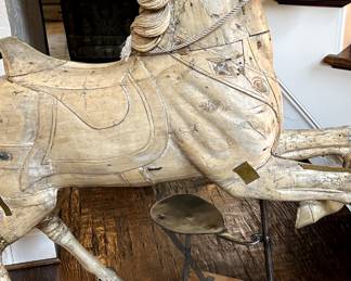 Large Handcarved Wooden Horse with real horse hair tail. Purchased in Germany over 40 years ago and assembled in America.