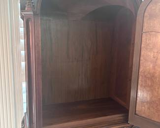 Vintage 1930's burl wood, Walnut inlaid carved Bar Liquor Cabinet - interior