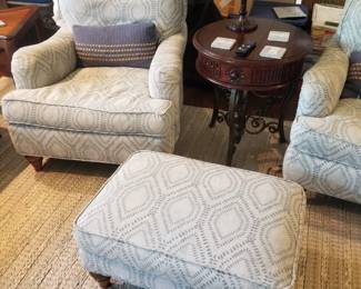 Pretty upholstered armchairs with one ottoman