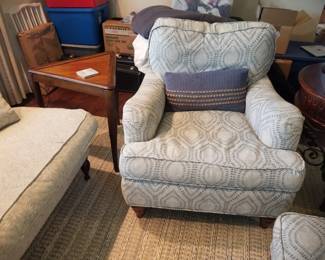 Pretty upholstered armchairs with one ottoman
