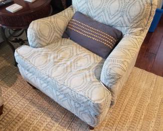 Pretty upholstered armchairs with matching ottomans - two available