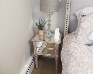 Mirrored nightstand; table lamps - two available