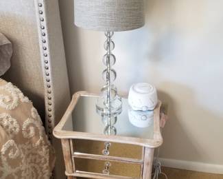 Mirrored nightstand; table lamps - two available