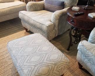 Pretty upholstered armchairs with one ottoman