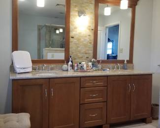 Handsome double bath vanity by Mouser Cabinetry