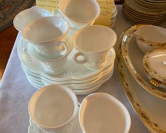 Indiana milk glass  Harvest Grape pattern  snack sets and creamer/sugar set 
