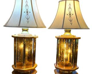 Etched Glass Panel Oak Lamps