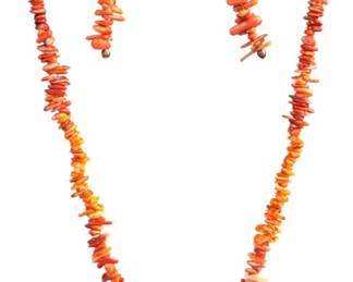Sterling Silver Coral Stone Jewelry Set