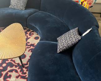 Blue velvet sectional sofa