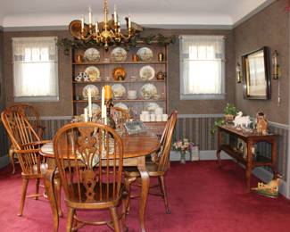 Ethan Allen Dining table 6 Chairs, 2 Captain Windsor Chairs - Overview Dining Area