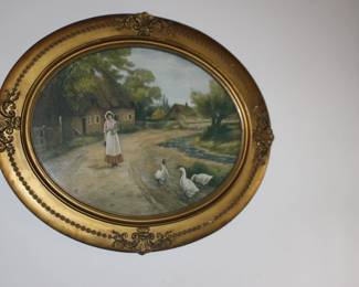 Reverse Painting Oval Country Scene