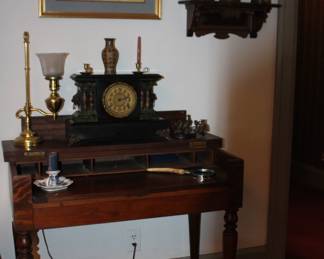 Piano Desk, Mantle Clock, Shelf
