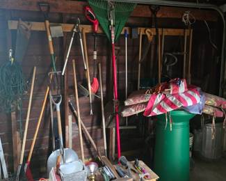 Yard Tools and Leaf Collector, Flag, Cushions