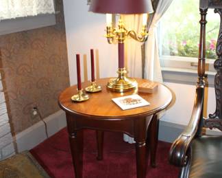 Round Wood Table, Lamp, Tic Tac Toe Marble Game