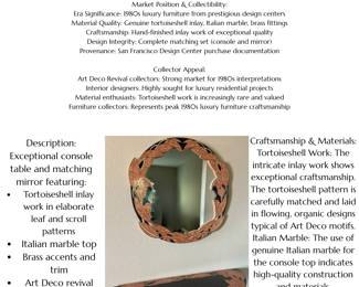 Collectors Furnishings Tortoiseshell Inlay Console Table Mirror