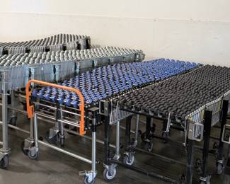 Flex Skate Wheel Conveyors 7 ft to 300-350 inch spans. NestaFlex, BestFlex, ULINE, Global Industrial