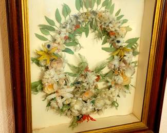 Victorian Era Original Feather Wreath in Shadowbox Style Frame